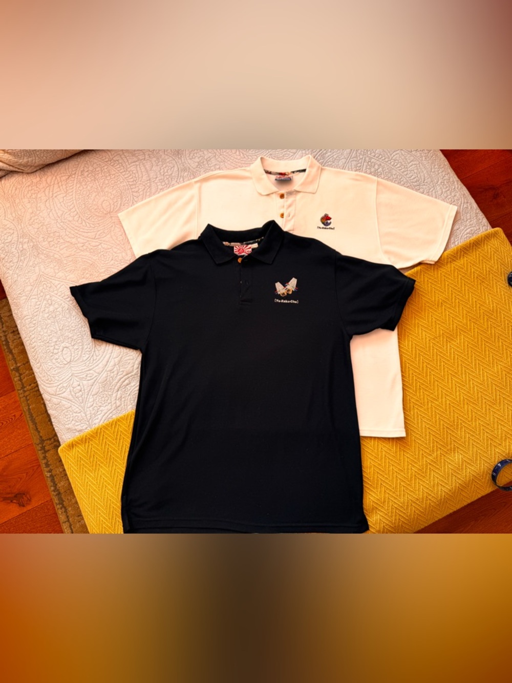 Two Men’s cotton pique polo shirts black, blue size XL Japanese designed